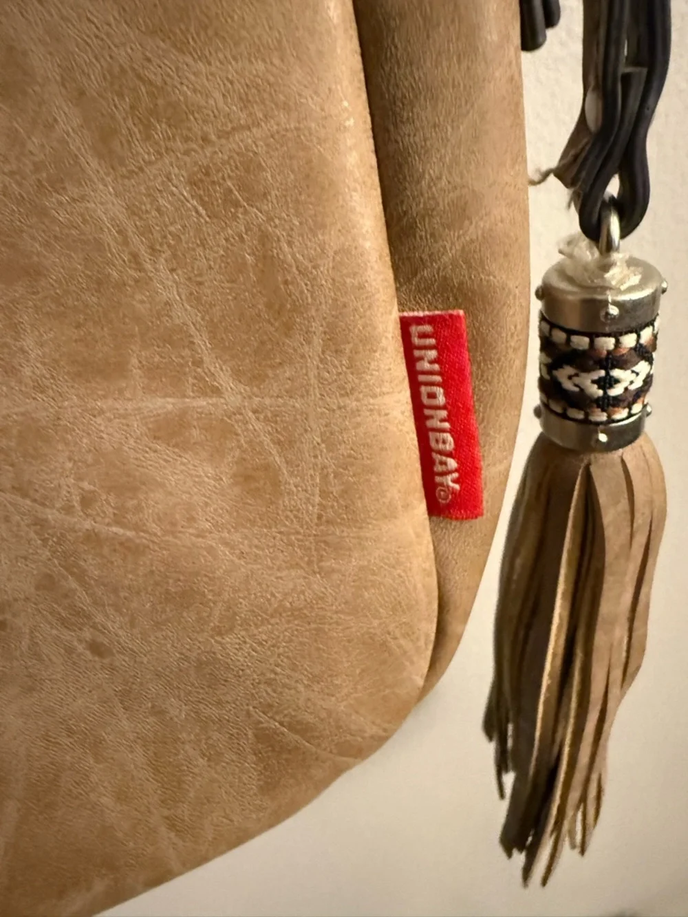 Unionbay Boho Crossbody Bag Tan Faux Leather Tassel Purse - Picture 7 of 10